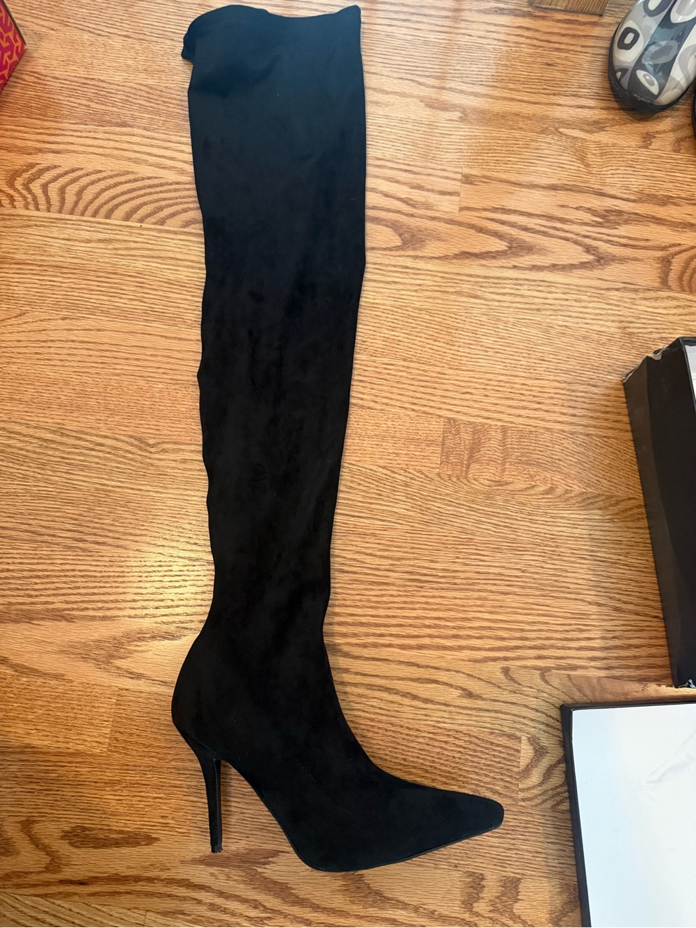 Azalea Wang Black Over-the-Knee Suede Stiletto Boot
